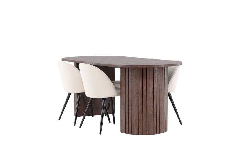 Härön Spisegruppe 200 cm Oval med 4 Velvet stoler, Mocca/Beige