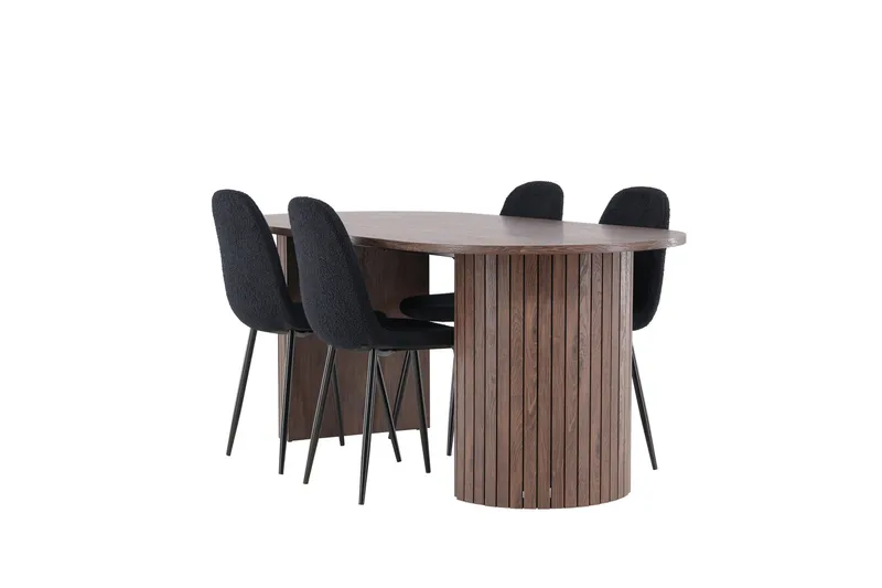 Härön Spisegruppe 200 cm Oval med 4 Polar stoler, Mocca/Sort