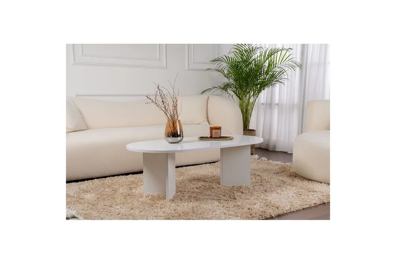 Hasina Ovalt Sofabord 119x60 cm med Malt Treutseende - Hvit - Møbler - Bord - Sofabord & salongbord