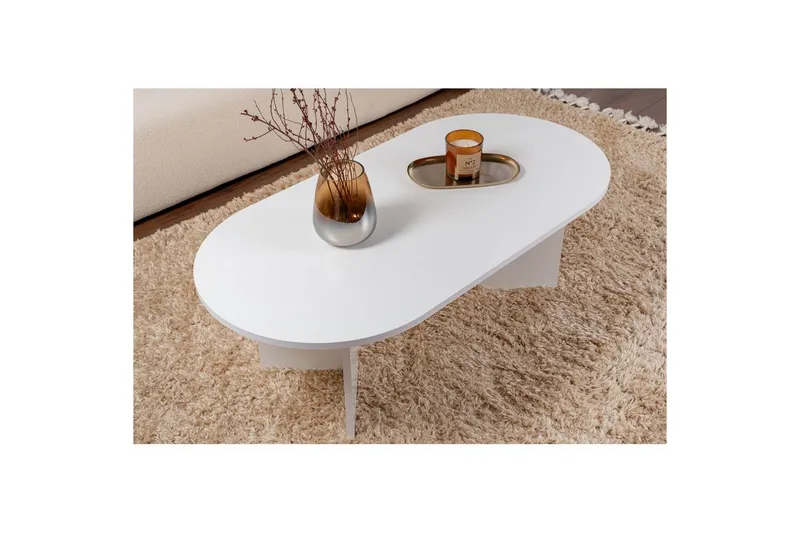Hasina Ovalt Sofabord 119x60 cm med Malt Treutseende - Hvit - Møbler - Bord - Sofabord & salongbord