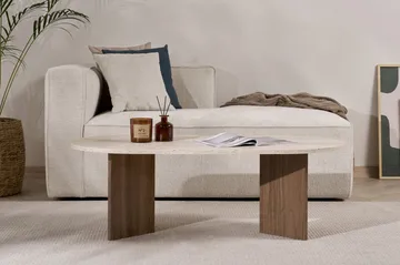 Hasina Ovalt Sofabord 119x60 cm med Travertin- og Valnøttutseende - Beige - Møbler - Bord - Sofabord & salongbord