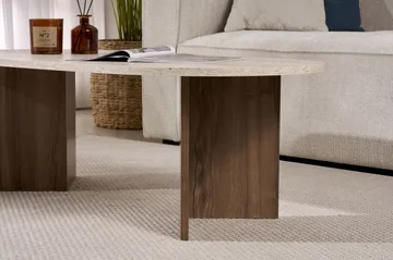 Hasina Ovalt Sofabord 119x60 cm med Travertin- og Valnøttutseende - Beige - Møbler - Bord - Sofabord & salongbord