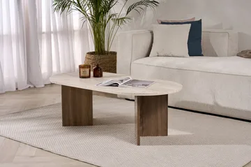 Hasina Ovalt Sofabord 119x60 cm med Travertin- og Valnøttutseende - Beige - Møbler - Bord - Sofabord & salongbord