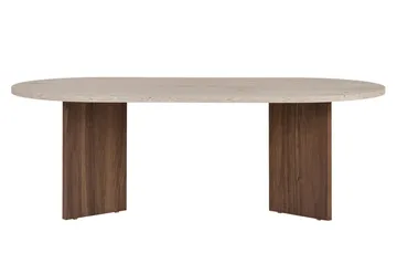 Hasina Ovalt Sofabord 119x60 cm med Travertin- og Valnøttutseende - Beige - Møbler - Bord - Sofabord & salongbord