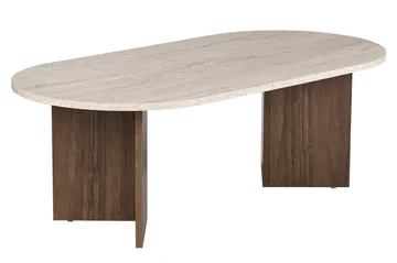 Hasina sofabord 119 cm ovalt - Travertin og Valnøtt - Møbler - Bord - Sofabord & salongbord