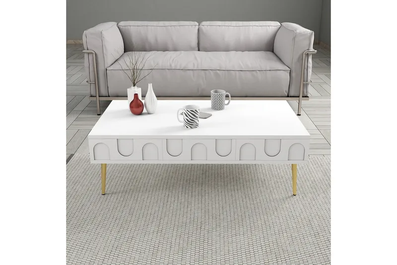 Hazim Sofabord 105 cm - Hvit/Gull - Møbler - Bord - Sofabord & salongbord