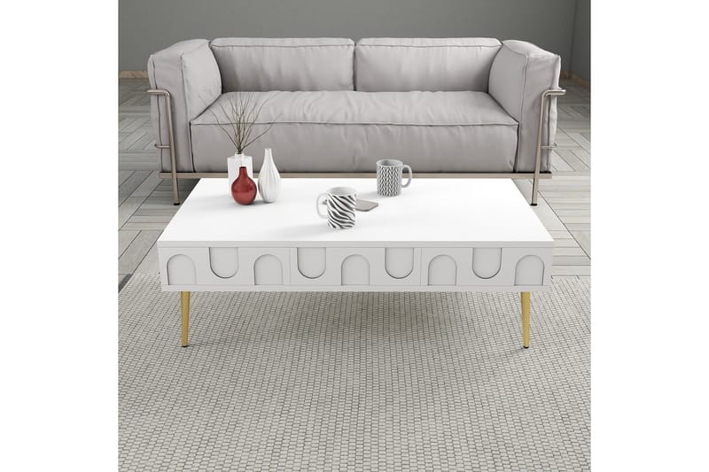 Hazim Sofabord 105 cm - Hvit/Gull - Møbler - Bord - Sofabord & salongbord