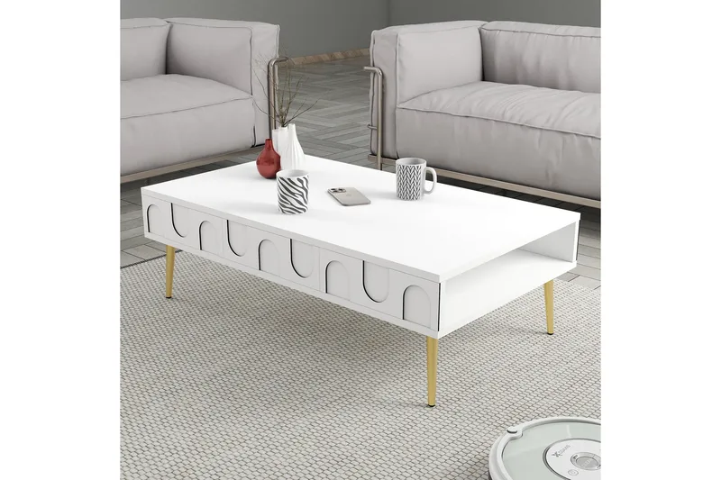 Hazim Sofabord 105 cm - Hvit/Gull - Møbler - Bord - Sofabord & salongbord