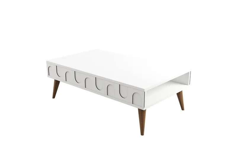 Hazim Sofabord 105 cm, Hvit/Valnøtt