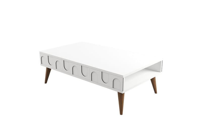 Hazim Sofabord 105 cm, Hvit/Valnøtt