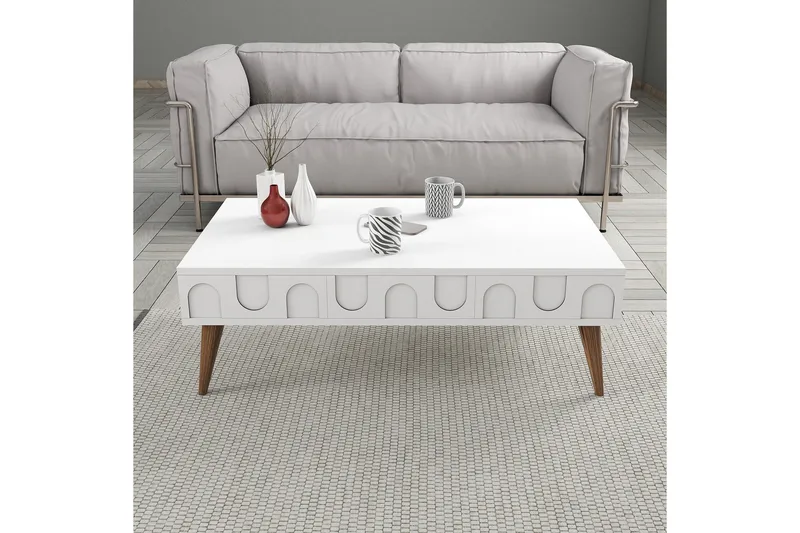 Hazim Sofabord 105 cm - Hvit/Valnøtt - Møbler - Bord - Sofabord & salongbord