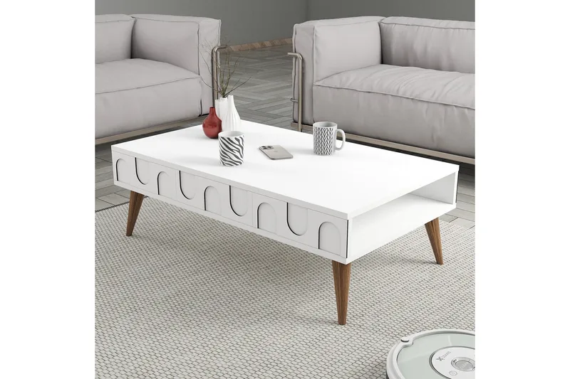 Hazim Sofabord 105 cm - Hvit/Valnøtt - Møbler - Bord - Sofabord & salongbord