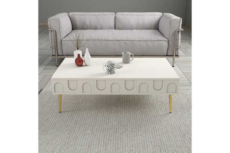 Hazim Sofabord 105 cm - Krem/Gull - Møbler - Bord - Sofabord & salongbord