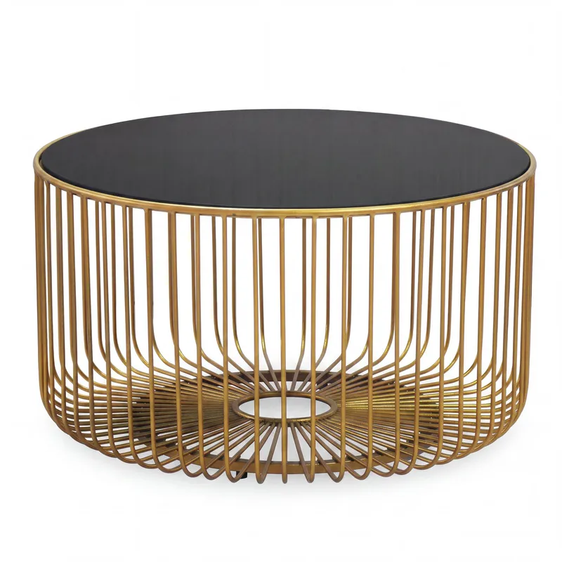 Helora rundt sofabord 60 cm i glass og metall, gull / svart