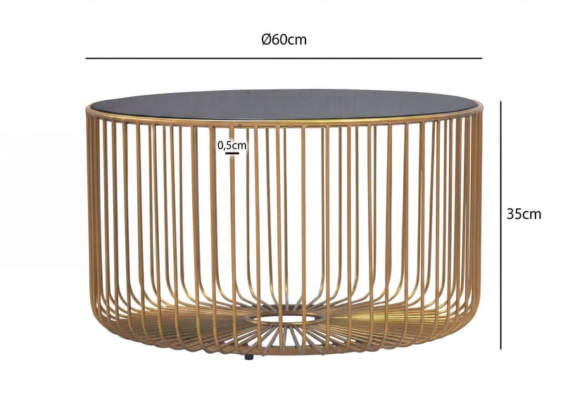 Helora rundt sofabord 60 cm i glass og metall - gull / svart - Møbler - Bord - Sofabord & salongbord
