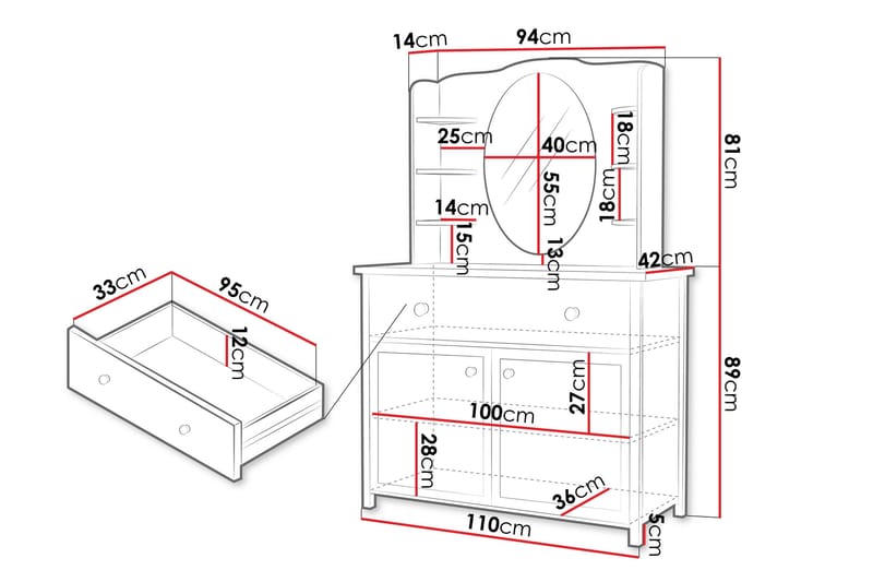 Hilts Sminkebord 110x42 cm - Hvit/Rosa - Møbler - Bord - Sminkebord & toalettbord