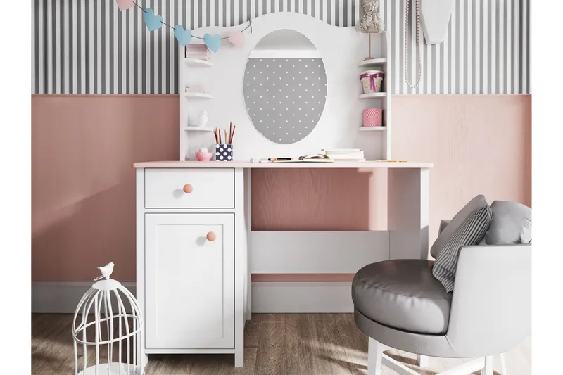 Hilts Sminkebord 110x52 cm - Hvit/Rosa - Møbler - Bord - Sminkebord & toalettbord