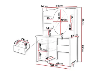 Hilts Sminkebord 110x52 cm - Hvit/Rosa - Møbler - Bord - Sminkebord & toalettbord