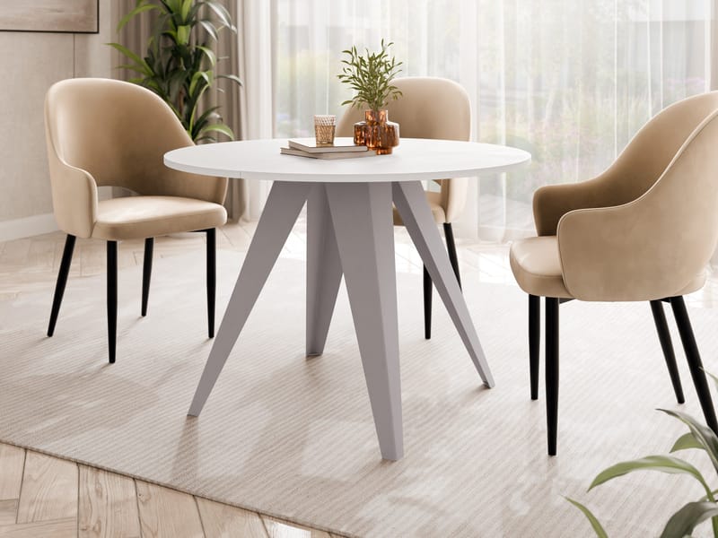 Hoban Spisebord rundt uttrekkbart 100-138 cm - Beige, hvit - Møbler - Bord - Spisebord & kjøkkenbord