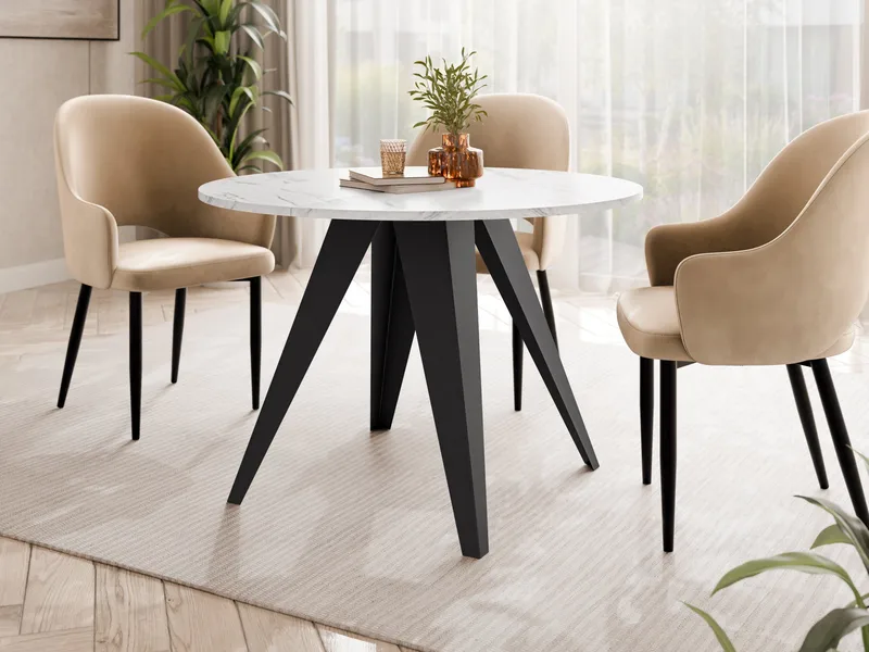Hoban Spisebord rundt uttrekkbart 100-138 cm - Svart, hvit (hvit bordplate i marmor) - Møbler - Bord - Spisebord & kjøkkenbord