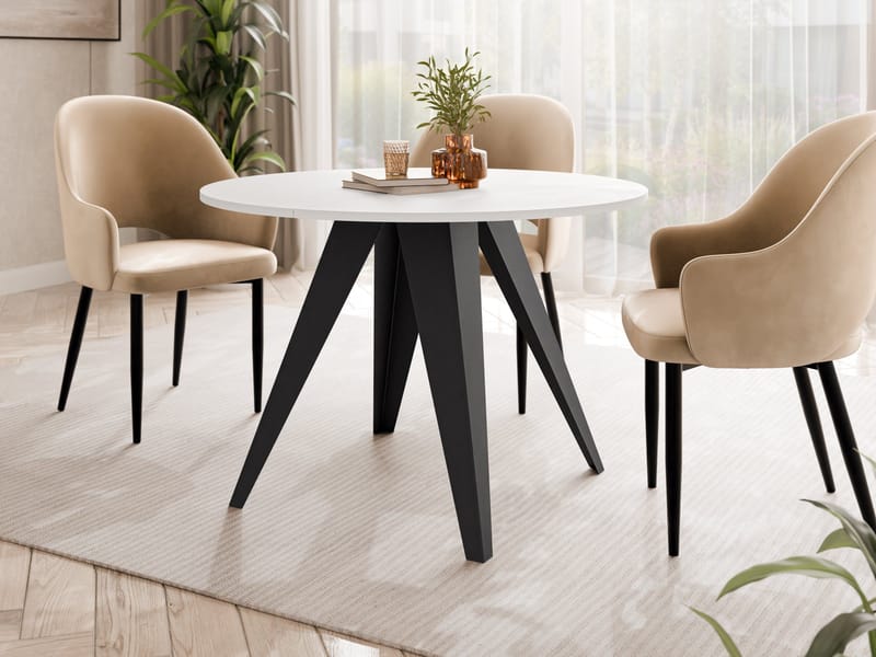 Hoban Spisebord rundt uttrekkbart 100-138 cm - svart, hvit - Møbler - Bord - Spisebord & kjøkkenbord