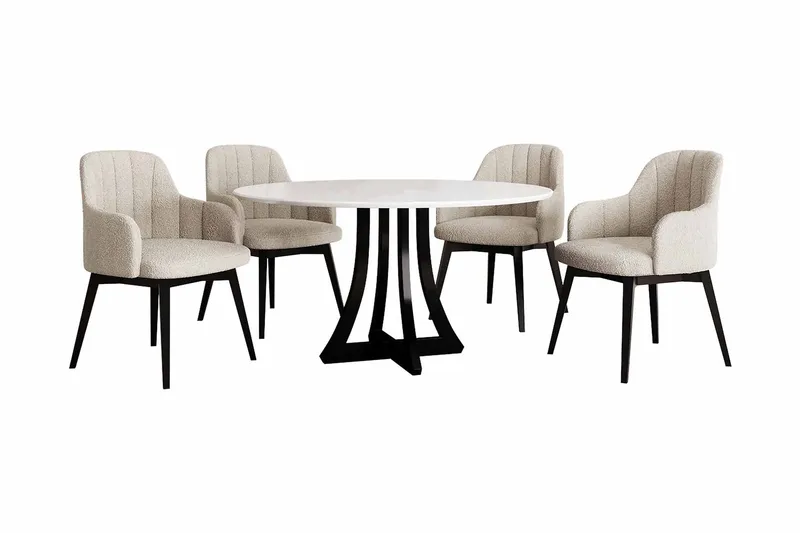 Hollan rund spisegruppe beige|hvit|svart