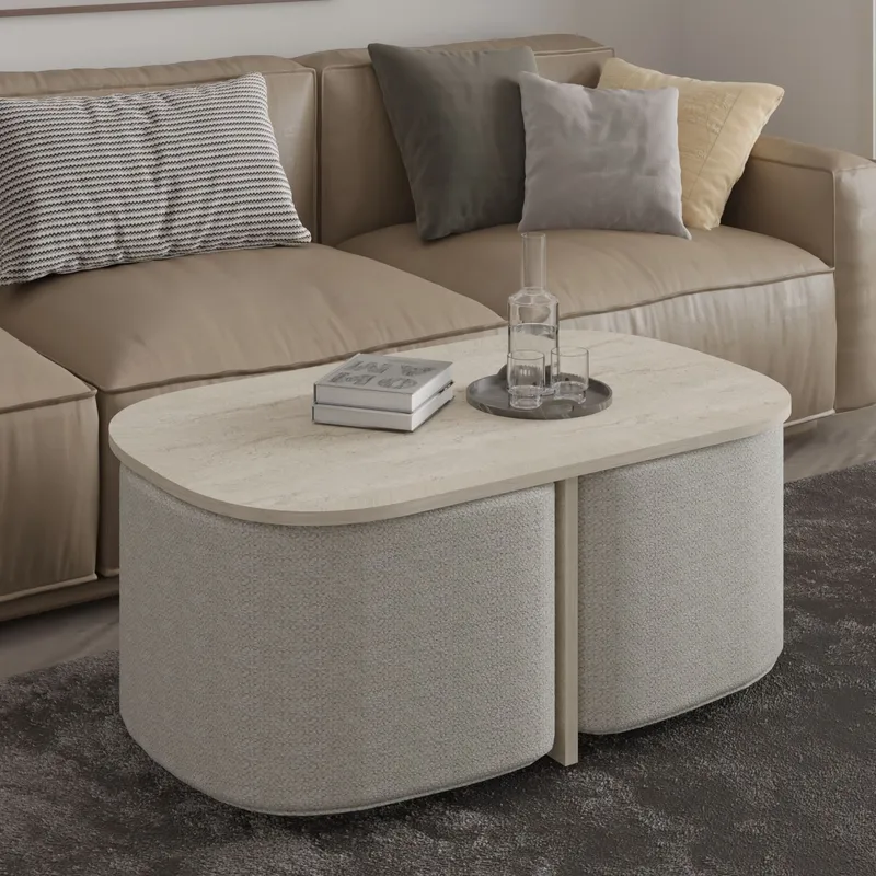 Hu Sofabordsett 90x42,9x45 cm, Travertin