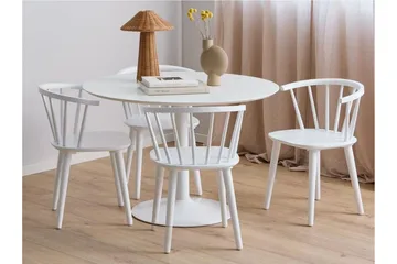 Ibiza Spisegruppe Rund 110 Cm + 4 Spisestuestoler - Hvit - Møbler - Bord - Spisegruppe