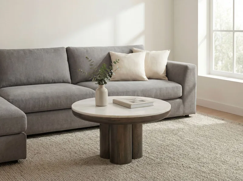 Ilvora rundt sofabord 60 cm i metall med marmorplate - hvit marmor antikk svart bronse - Møbler - Bord - Spisebord & kjøkkenbord