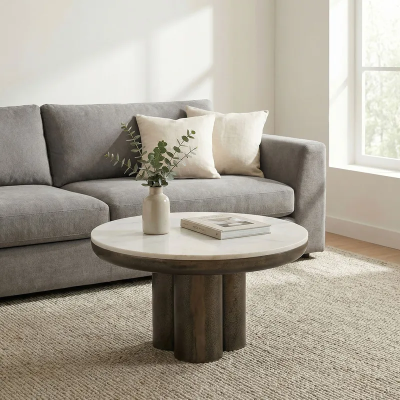 Ilvora rundt sofabord 60 cm i metall med marmorplate - hvit marmor antikk svart bronse - Møbler - Bord - Spisebord & kjøkkenbord