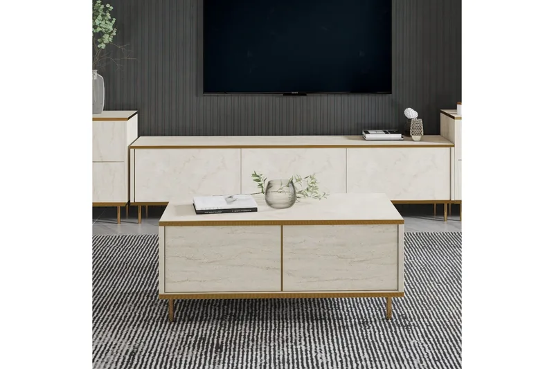 Imaj Salongbord 90 cm Rektangulært med Skuffer i Malt Tre - Beige - Møbler - Bord - Sofabord & salongbord