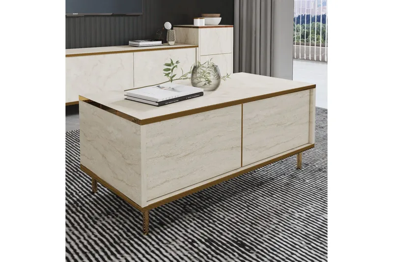 Imaj Sofabord 90 cm - Beige/Gull - Møbler - Bord - Sofabord & salongbord