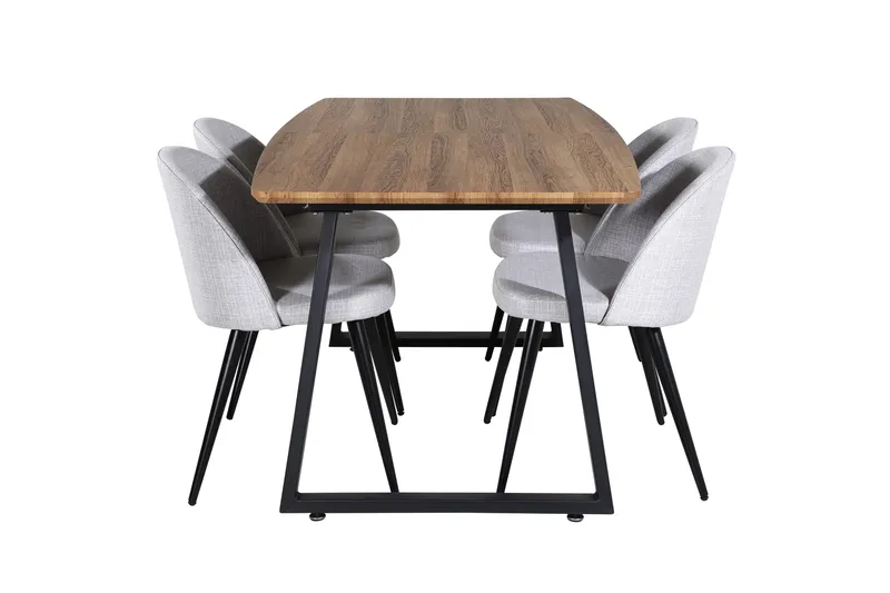 Inca Matgruppe 160 cm Rektangulær med 4 Velvet Stoler, Svart