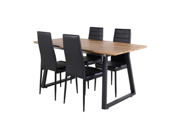 Inca Spisegruppe 160 cm Rektangulær med 4 Slim Stoler - Sort - Møbler - Bord - Spisegruppe