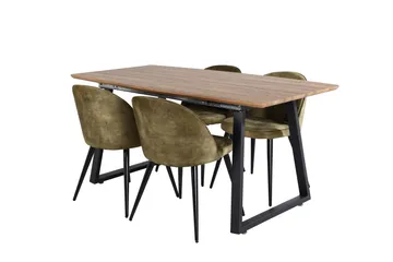 Inca Spisegruppe 160 cm Rektangulær med 4 Velvet Stoler - Sort - Møbler - Bord - Spisegruppe