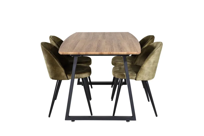 Inca Spisegruppe 160 cm Rektangulær med 4 Velvet Stoler, Sort
