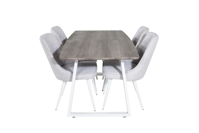 Inca Spisegruppe Forlengningsbar 160 cm Rektangulær med 4 Velvet Stoler, Lys grå