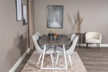 Inca Spisegruppe Forlengningsbar 160 cm Rektangulær med 4 Velvet Stoler - Lys grå - Møbler - Bord - Spisegruppe