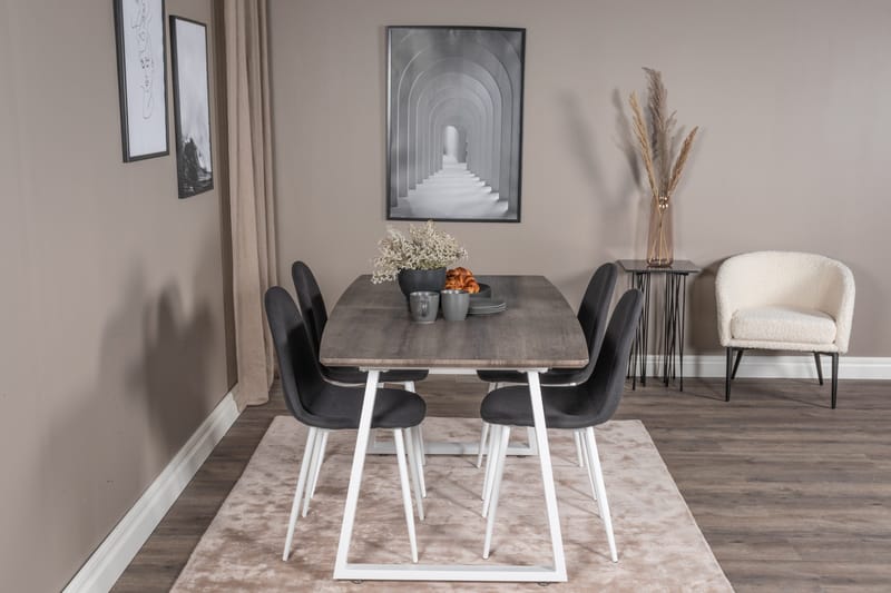 Inca Spisegruppe Forlengningsbar 160 cm Rektangulær med 4 Polar Stoler - Sort - Møbler - Bord - Spisegruppe