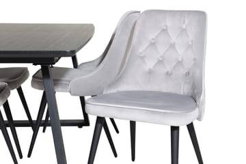 Inca spisegruppe uttrekkbar 160 cm rektangulær med 4 Velvet Deluxe stoler - Svart/Lys grå - Møbler - Bord - Spisegruppe