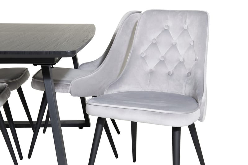 Inca spisegruppe uttrekkbar 160 cm rektangulær med 4 Velvet Deluxe stoler - Svart/Lys grå - Møbler - Bord - Spisegruppe