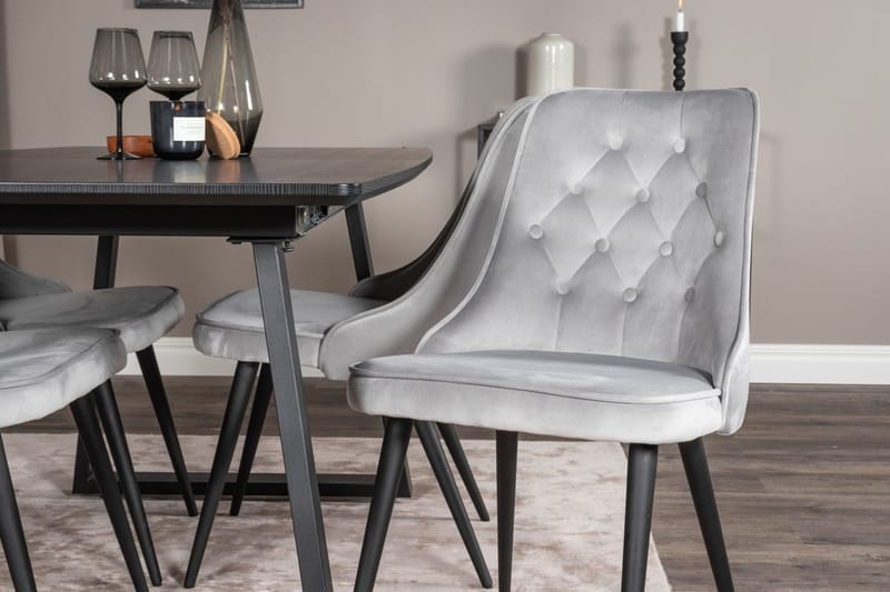 Inca spisegruppe uttrekkbar 160 cm rektangulær med 4 Velvet Deluxe stoler - Svart/Lys grå - Møbler - Bord - Spisegruppe