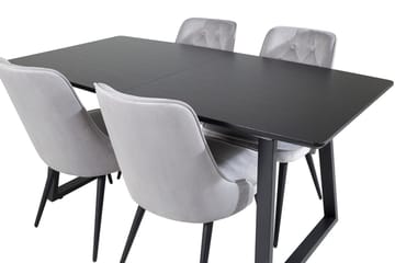 Inca spisegruppe uttrekkbar 160 cm rektangulær med 4 Velvet Deluxe stoler - Svart/Lys grå - Møbler - Bord - Spisegruppe