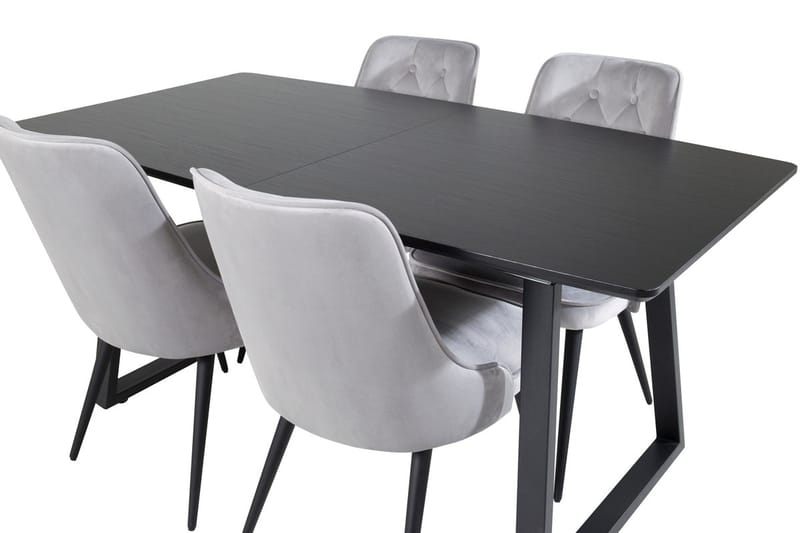 Inca spisegruppe uttrekkbar 160 cm rektangulær med 4 Velvet Deluxe stoler - Svart/Lys grå - Møbler - Bord - Spisegruppe
