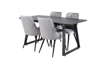 Inca spisegruppe uttrekkbar 160 cm rektangulær med 4 Velvet Deluxe-stoler - Svart/Lysegrå - Møbler - Bord - Spisegruppe