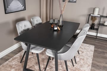 Inca spisegruppe uttrekkbar 160 cm rektangulær med 4 Velvet Deluxe-stoler - Svart/Lysegrå - Møbler - Bord - Spisegruppe