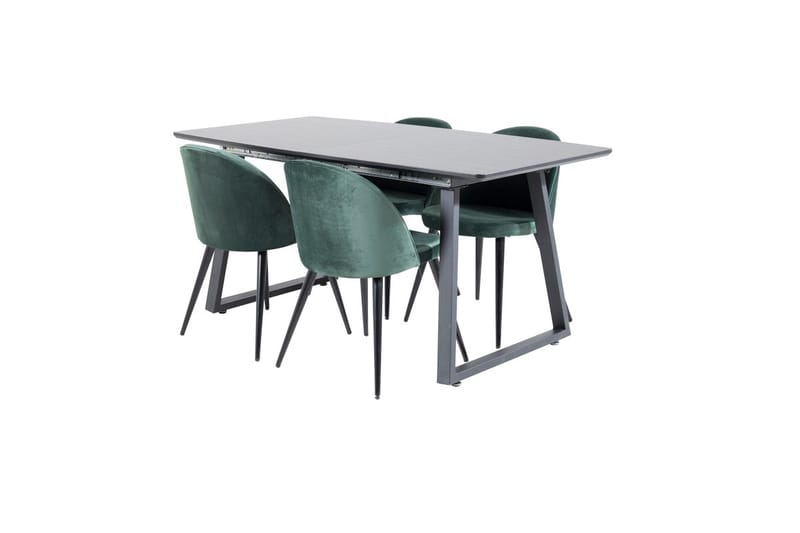 Inca Spisegruppe Uttrekkbar 160 cm Rektangulær med 4 Velvet stoler - Svart/Grønn - Møbler - Bord - Spisegruppe