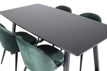 Inca Spisegruppe Uttrekkbar 160 cm Rektangulær med 4 Velvet stoler - Svart/Grønn - Møbler - Bord - Spisegruppe