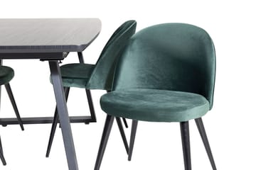 Inca Spisegruppe Uttrekkbar 160 cm Rektangulær med 4 Velvet stoler - Svart/Grønn - Møbler - Bord - Spisegruppe