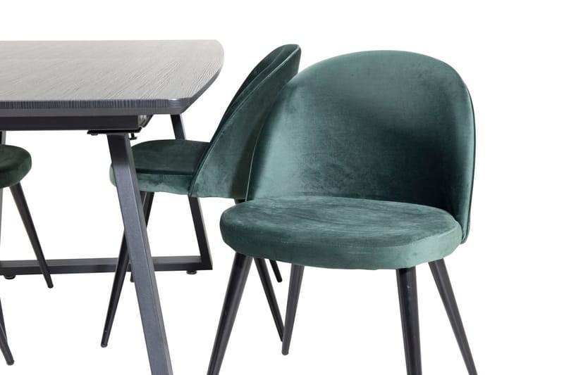 Inca Spisegruppe Uttrekkbar 160 cm Rektangulær med 4 Velvet stoler - Svart/Grønn - Møbler - Bord - Spisegruppe